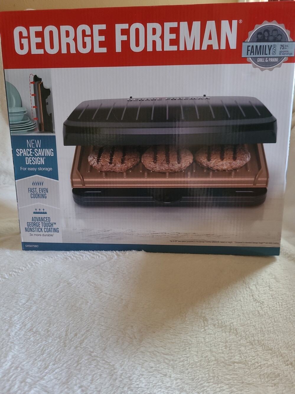 George Foreman Electric Grill Panini Press Family 5 Serving Space Saving NEW